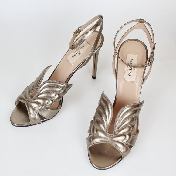 NEW Valentino Garavani RUNWAY Metallic Butterfly Sandals  NEW Valentino Garavani RUNWAY Butterfly Metallic Sandals, Adjustable ankle strap